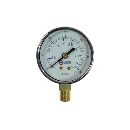 Coilhose Pneumatics 2 1/2" Chrome Dial Gauge 1/4" Bottom Mount 0-60 PSI GB1660